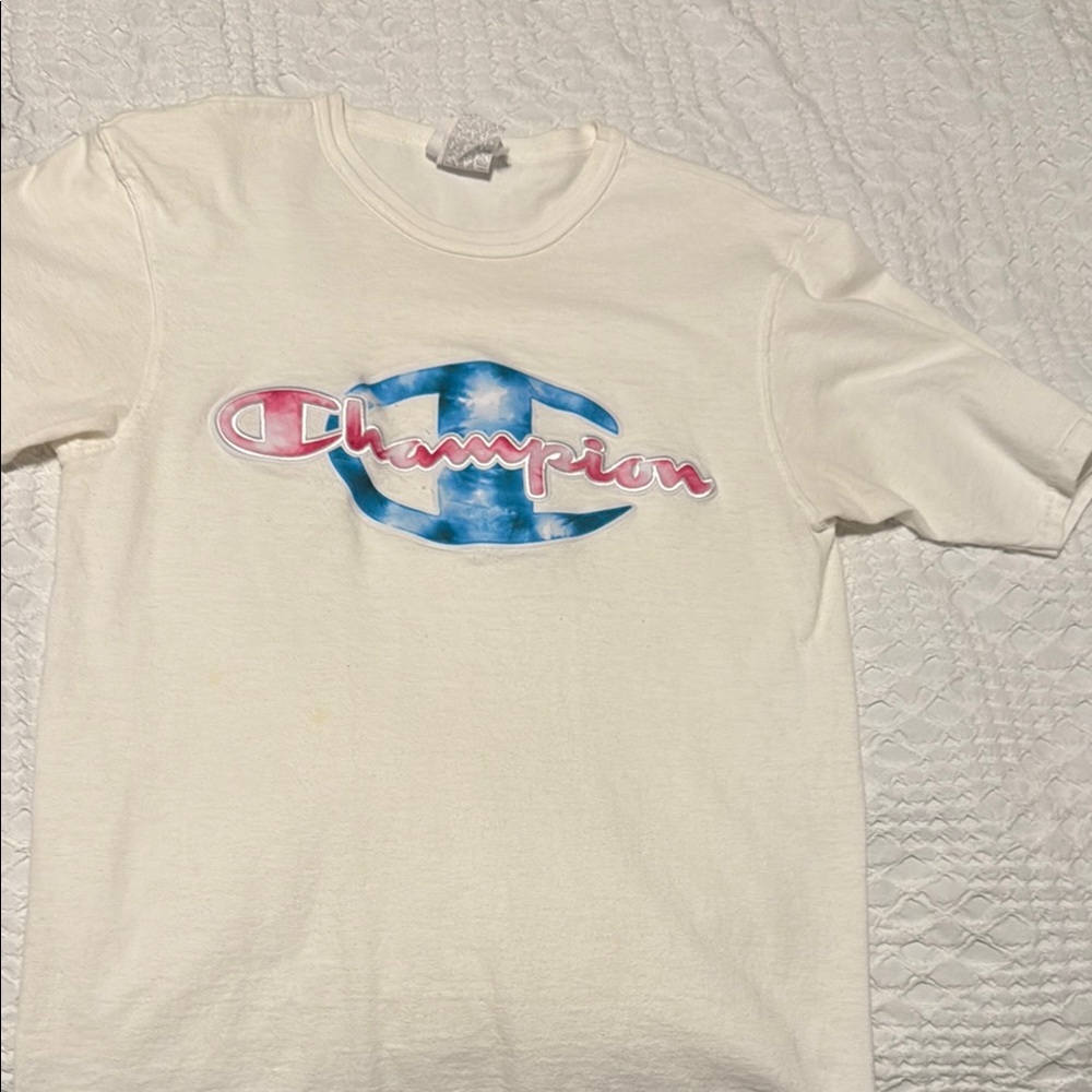 Champion White Short Sleeve Tee with Retro Graphic